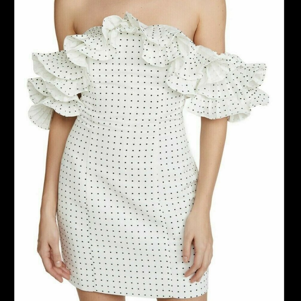 NWT MESTIZA NEW YORK LULU OFF-THE-SHOULDER POLKA-DOTS MINI DRESS SIZE 12 Z523-23 - Picture 9 of 10